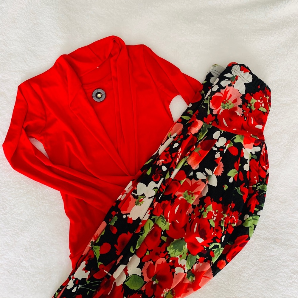 Red Two Piece Pants Set